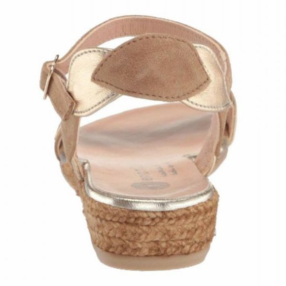 NEW Eric Michael Women Andi Gold Beige Leaf Scallop Slide Ankle Strap Sandal - Picture 6 of 8